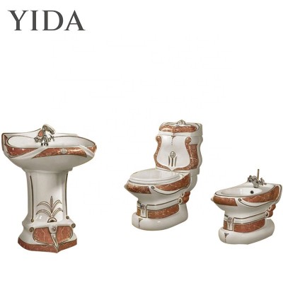 big size toilet for top hotel, gold color toilet/basin/bidet, red/blue/black gold toilet