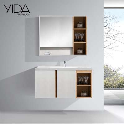 YIDA Hotel 30 Inches White Wall Mount Bathroom Cabinet Wash Basin Top Full Set Vanity with Led Light Mirror for Bathroom